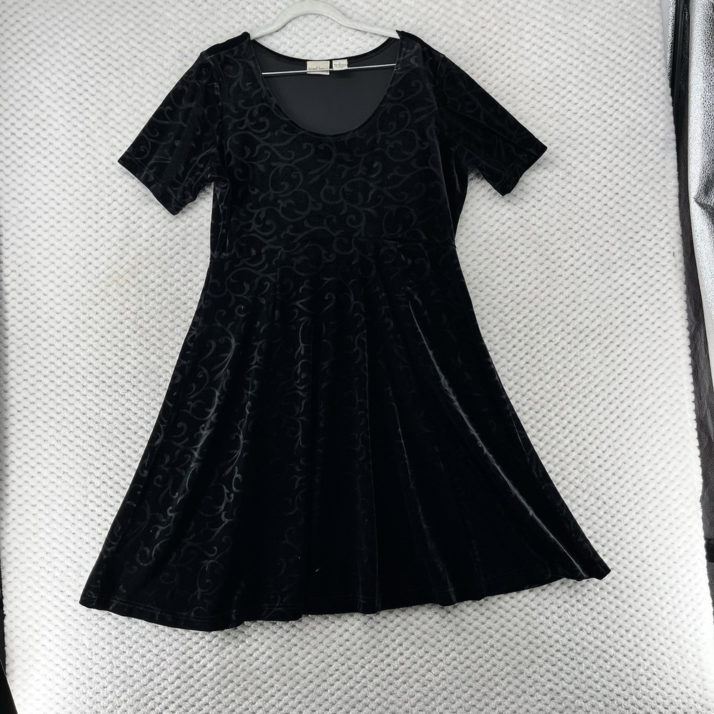 Vintage Hillard Hanson Velvet Dress Black Scroll‎ Pattern Whimsigoth Size L